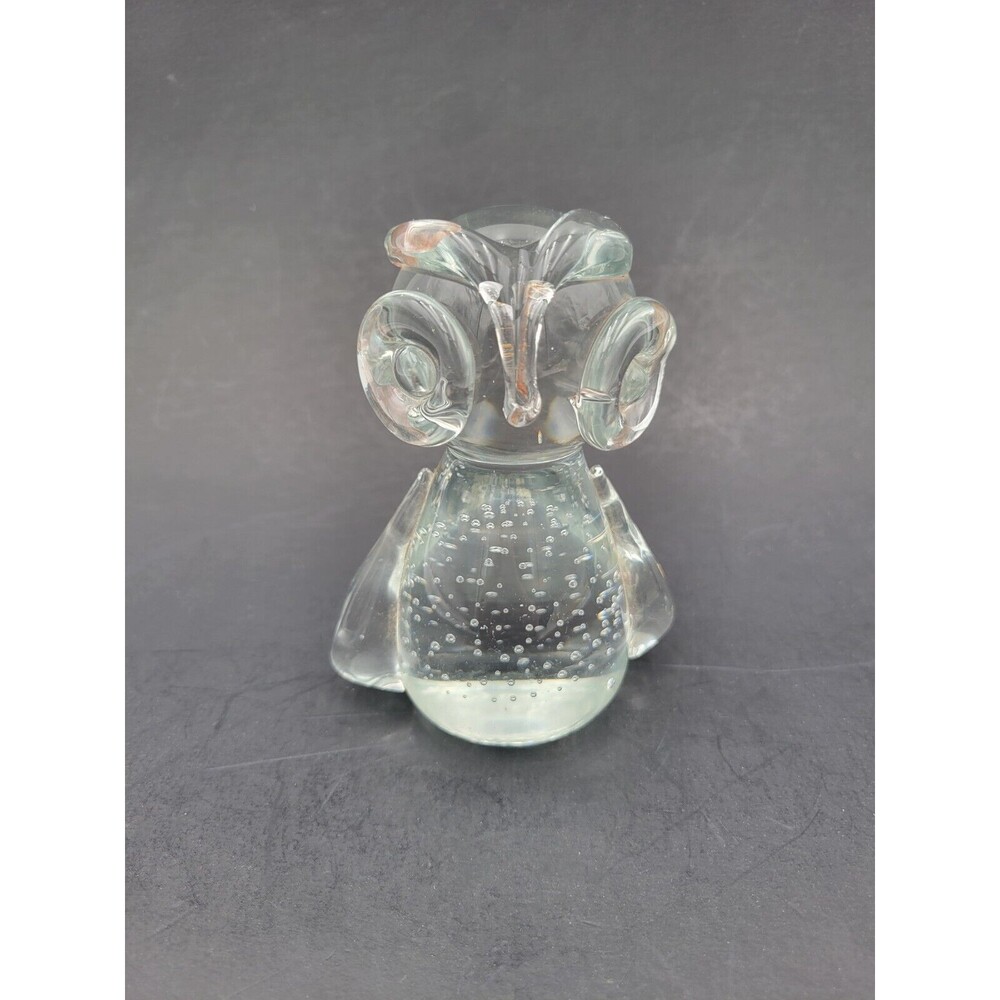 Vintage Owl‎ Clear Glass IW Rice Controlled Bubbles Figurine Paperweight Sticker